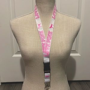 LOVE PINK Lanyard (Pink Lettering/White Lanyard) *ADD POM POM FOR $2*